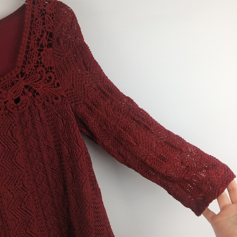 Anthropologie Meadow Rue Burgundy Lace Top - Picture 4 of 8